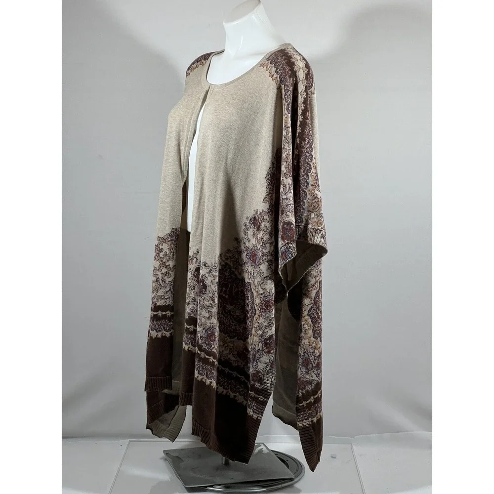 Liz Claiborne Poncho Wrap Womens L XL Cotton‎ Print Open Cape Shawl